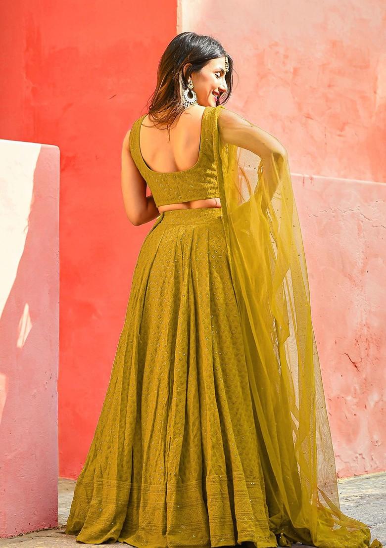 Yellow Emboridered Blended Lehenga Choli - Indya