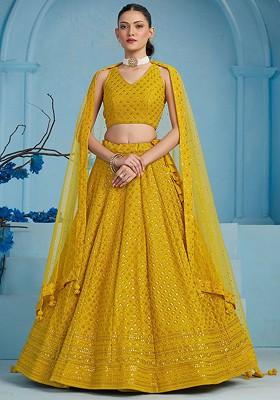 Yellow Emboridered Blended Lehenga Choli