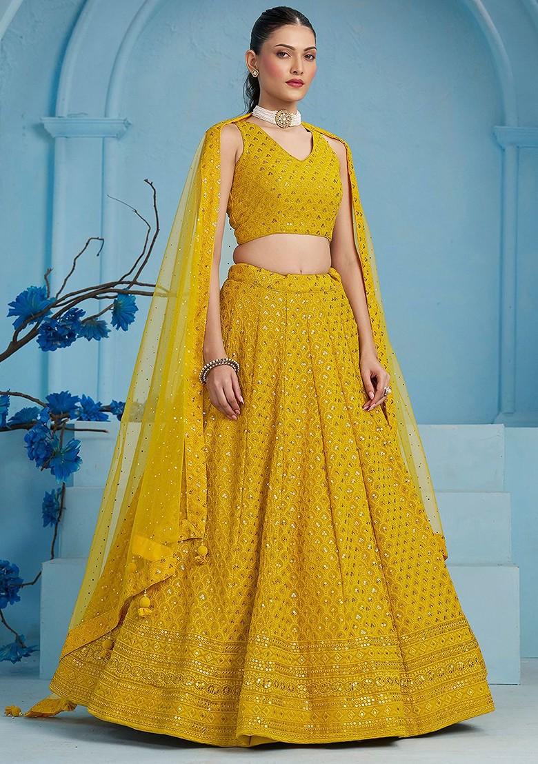 Yellow Emboridered Blended Lehenga Choli - Indya