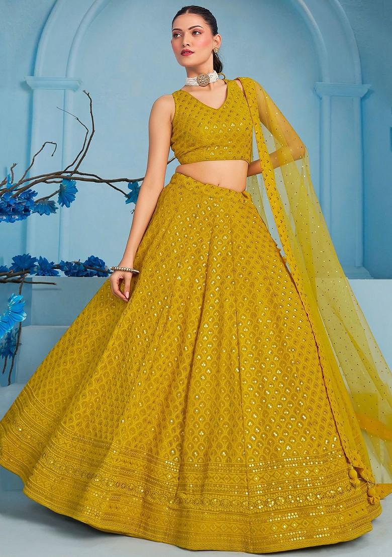 Yellow Emboridered Blended Lehenga Choli - Indya