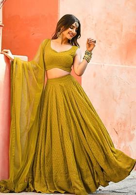 Yellow Emboridered Blended Lehenga Choli