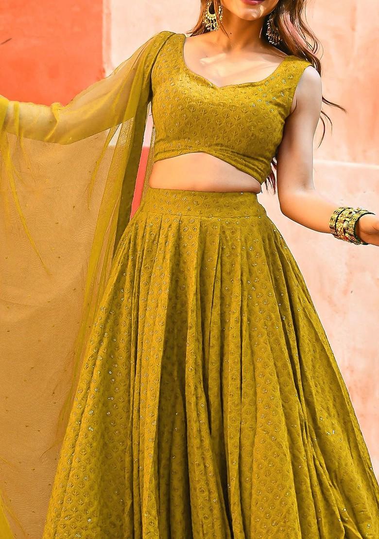 Yellow Emboridered Blended Lehenga Choli - Indya
