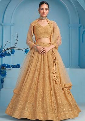 Beige Emboridered Blended Lehenga Choli
