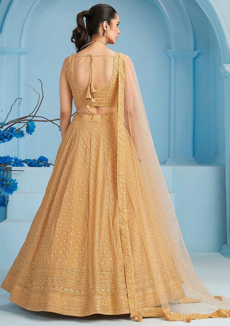 Beige Emboridered Blended Lehenga Choli - Indya