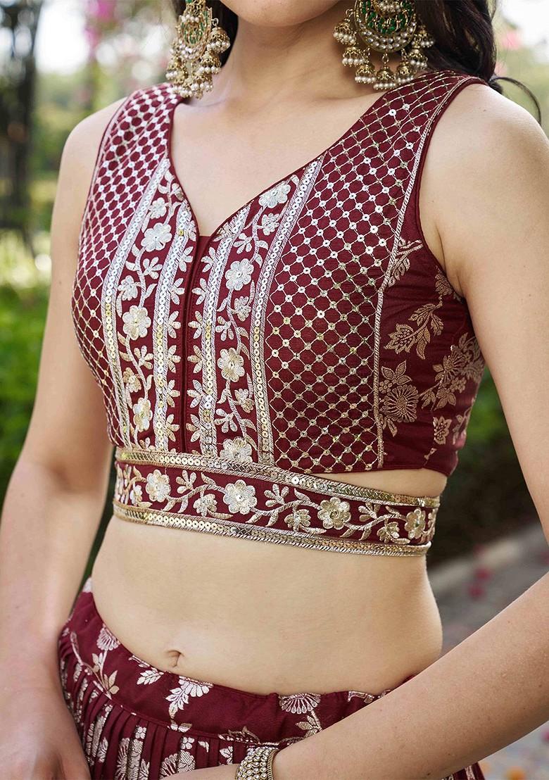 Maroon Emboridered Blended Lehenga Choli - Indya