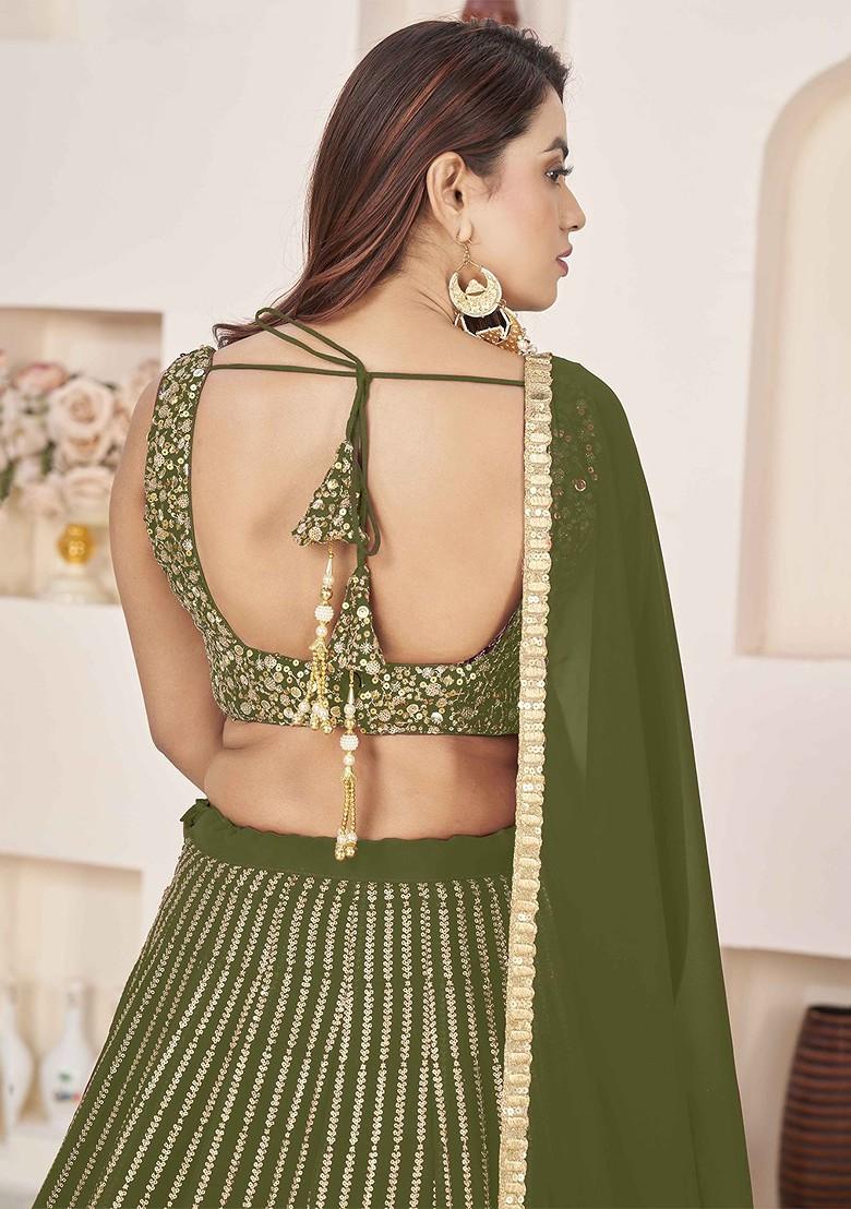 Green Embellished Blended Lehenga Choli - Indya