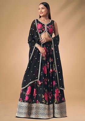 Black Emboridered Blended Lehenga Choli
