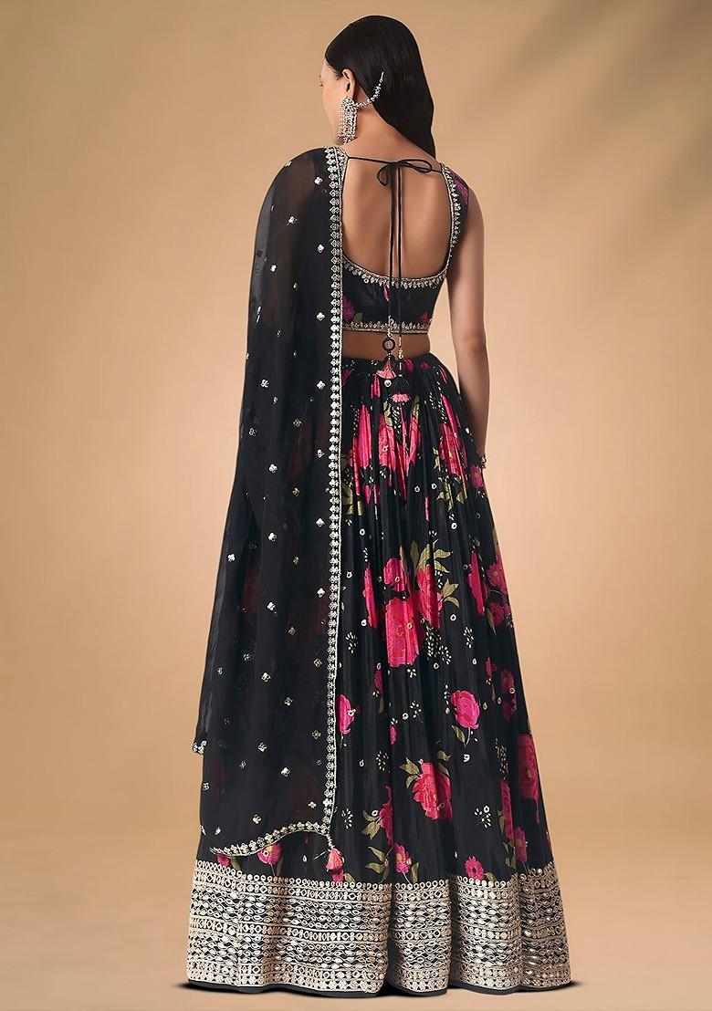 Black Emboridered Blended Lehenga Choli - Indya