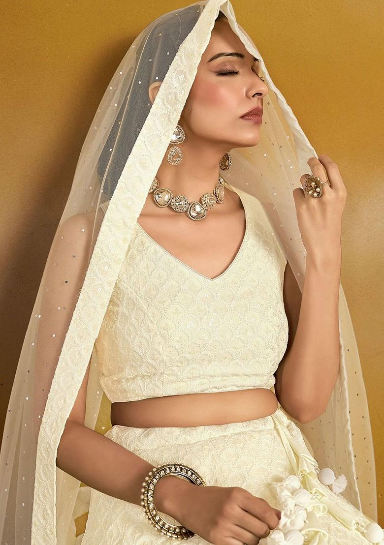 White Emboridered Blended Lehenga Choli - Indya