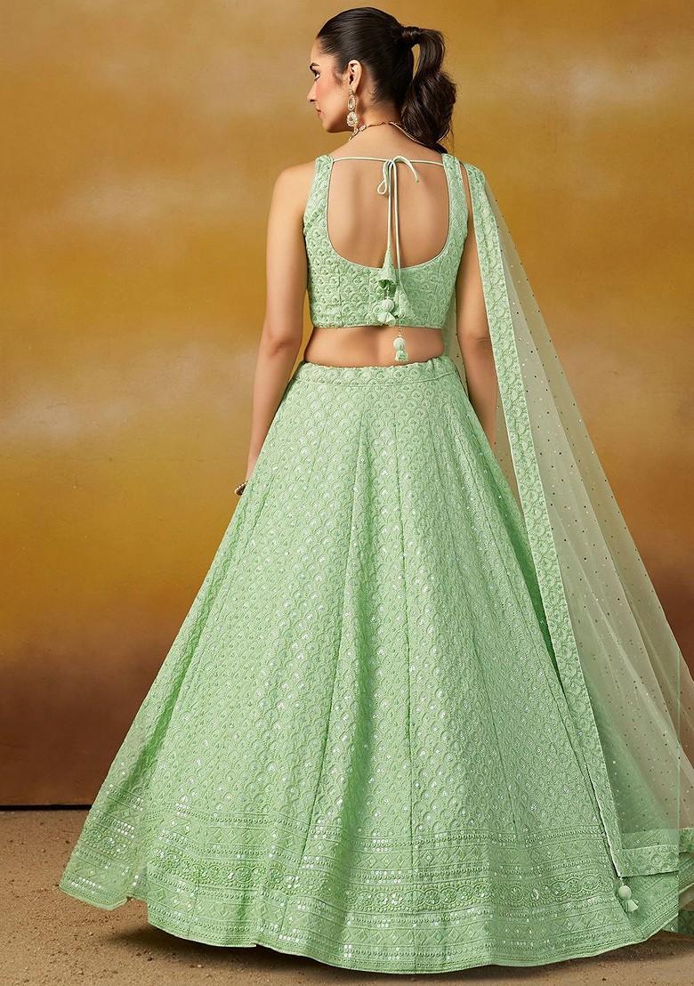 Sea Green Emboridered Blended Lehenga Choli - Indya