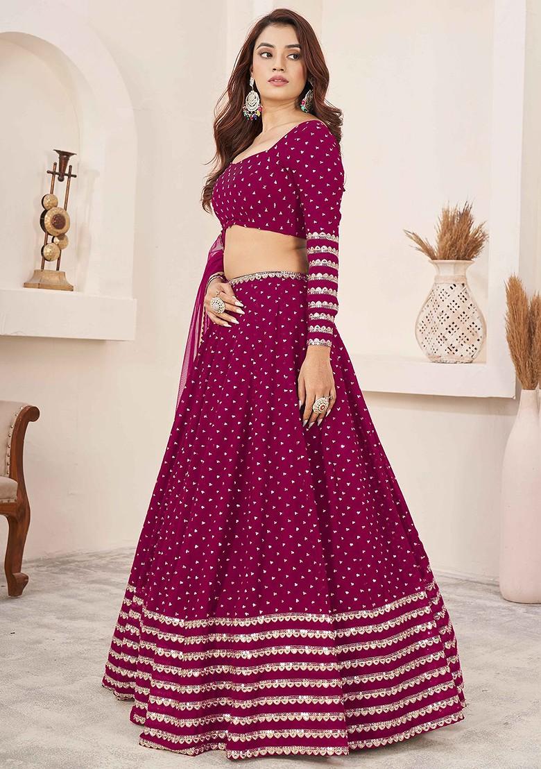 Pink Emboridered Blended Lehenga Choli - Indya