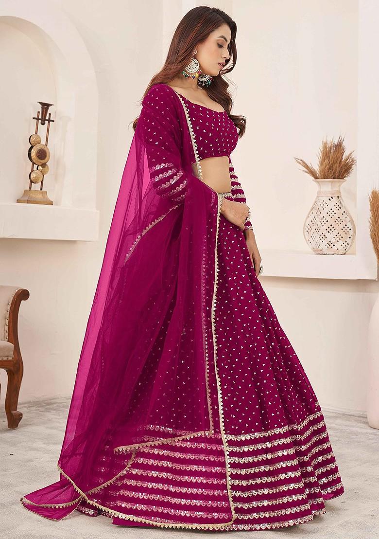 Pink Emboridered Blended Lehenga Choli - Indya