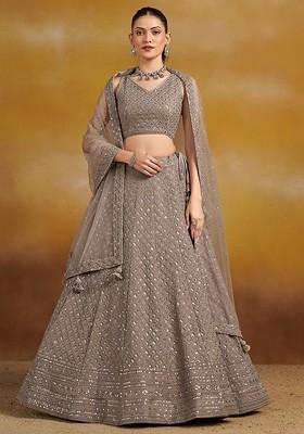 Grey Emboridered Blended Lehenga Choli
