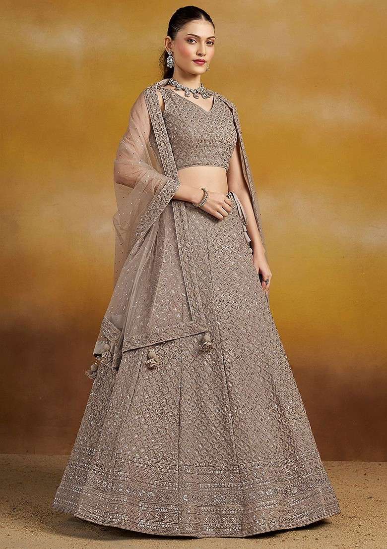 Grey Emboridered Blended Lehenga Choli - Indya