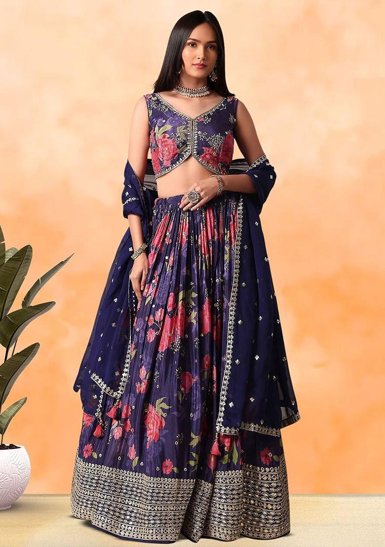 Purple Emboridered Blended Lehenga Choli - Indya