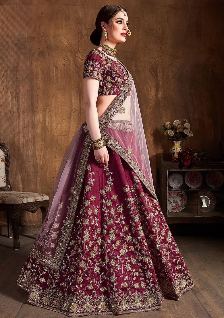 Maroon Emboridered Blended Lehenga Choli - Indya