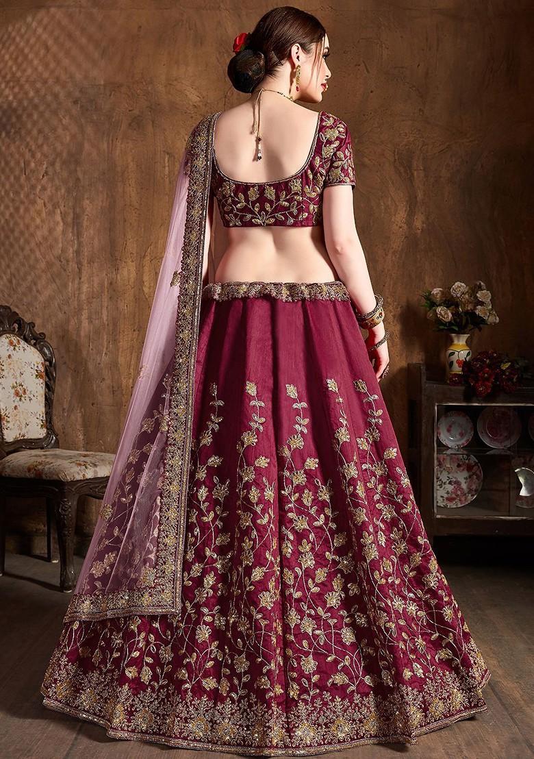 Maroon Emboridered Blended Lehenga Choli - Indya