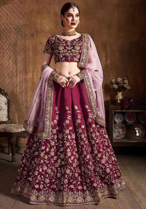 Maroon Emboridered Blended Lehenga Choli — view on Indya