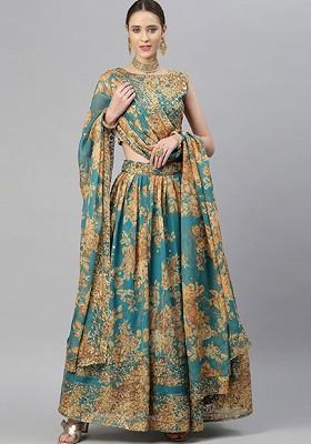 Teal Emboridered Blended Lehenga Choli