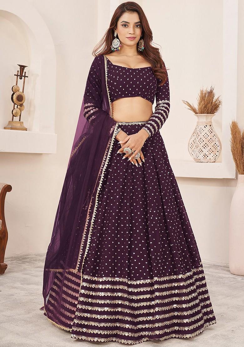 Purple Embellished Blended Lehenga Choli - Indya