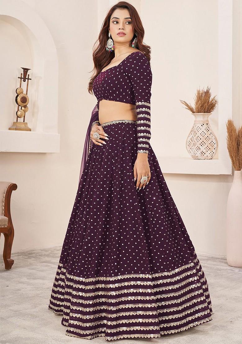 Purple Embellished Blended Lehenga Choli - Indya