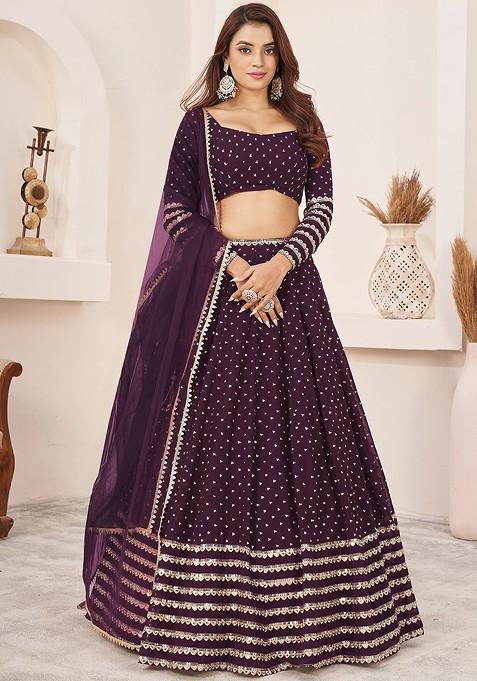 Purple Embellished Blended Lehenga Choli — view on Indya