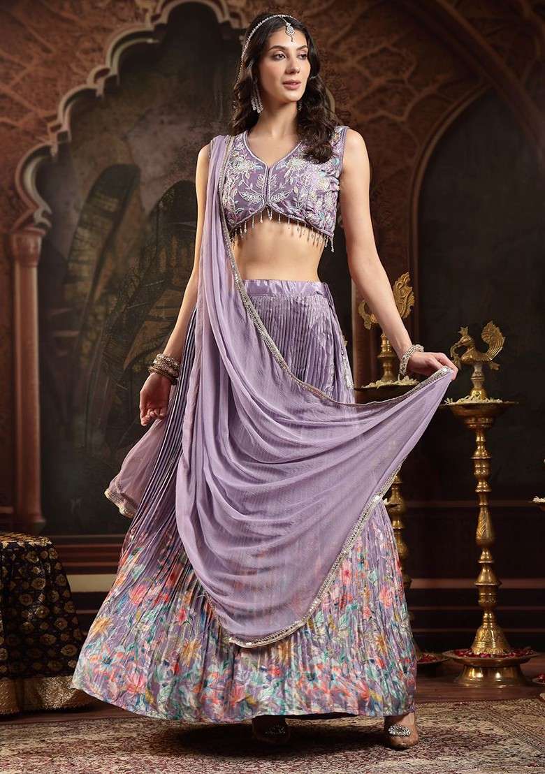Purple Emboridered Blended Lehenga Choli for Diwali and Festive Wear - Indya