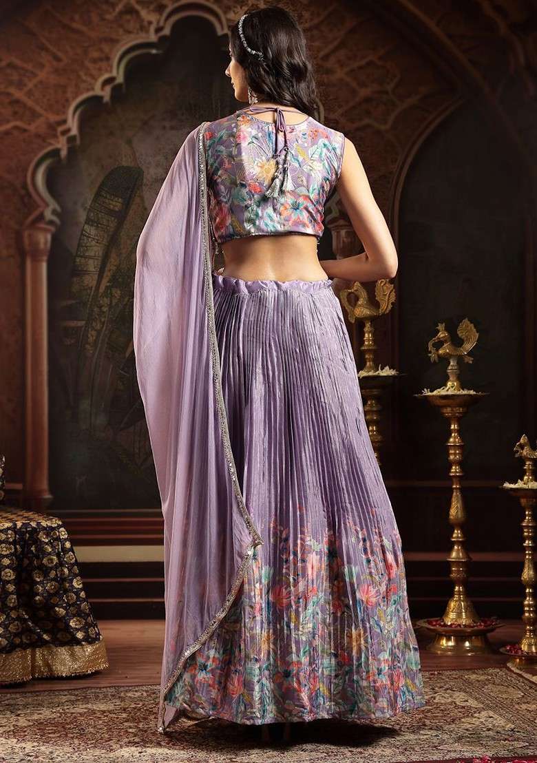 Purple Emboridered Blended Lehenga Choli for Diwali and Festive Wear - Indya