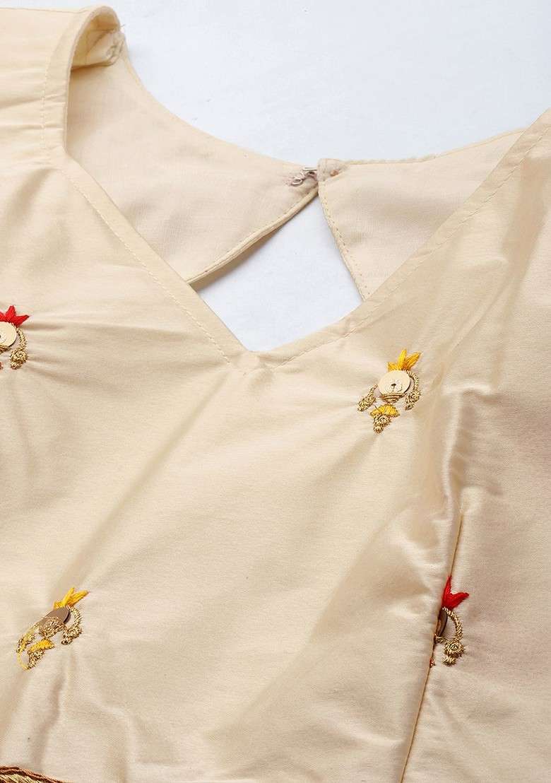 Cream Emboridered Blended Lehenga Choli - Indya