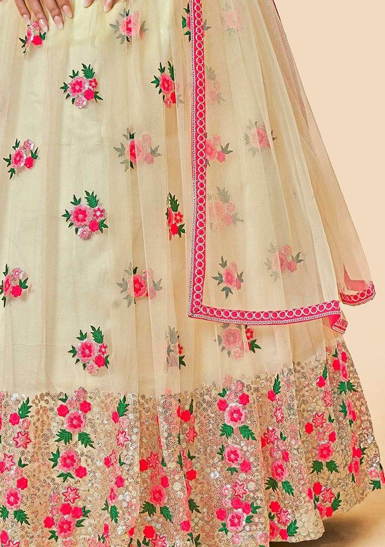 Off White Emboridered Blended Lehenga Choli - Indya