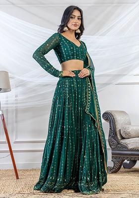Green Emboridered Blended Lehenga Choli