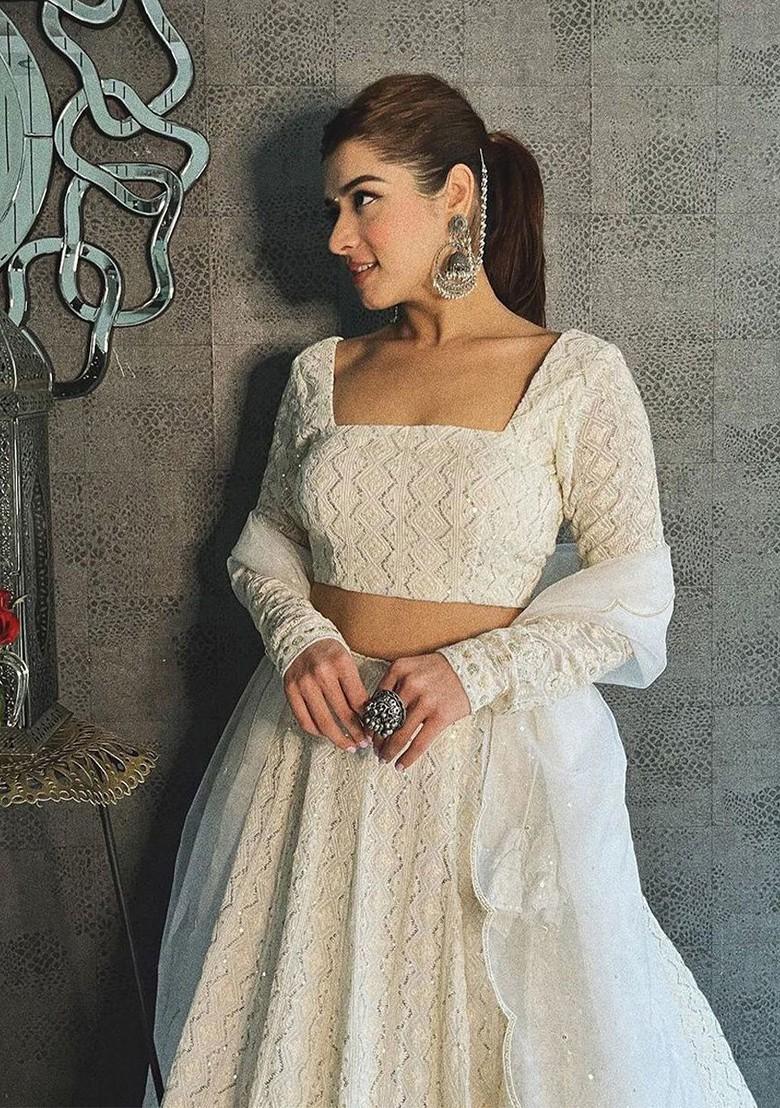 White Emboridered Blended Lehenga Choli - Indya