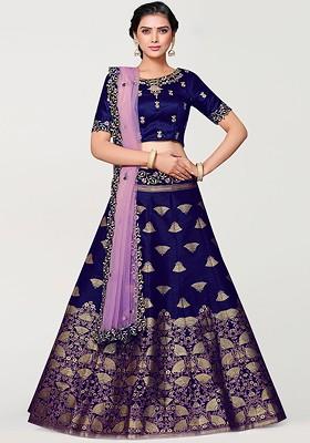 Navy Blue Emboridered Blended Lehenga Choli