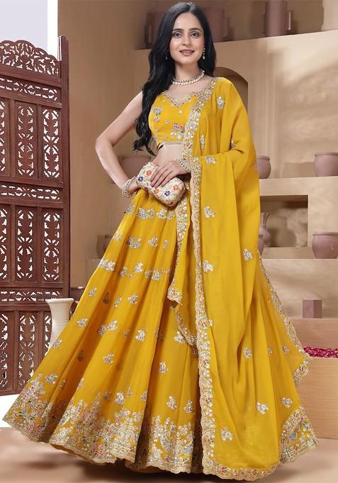 Yellow Embellished Blended Lehenga Choli — view on Indya