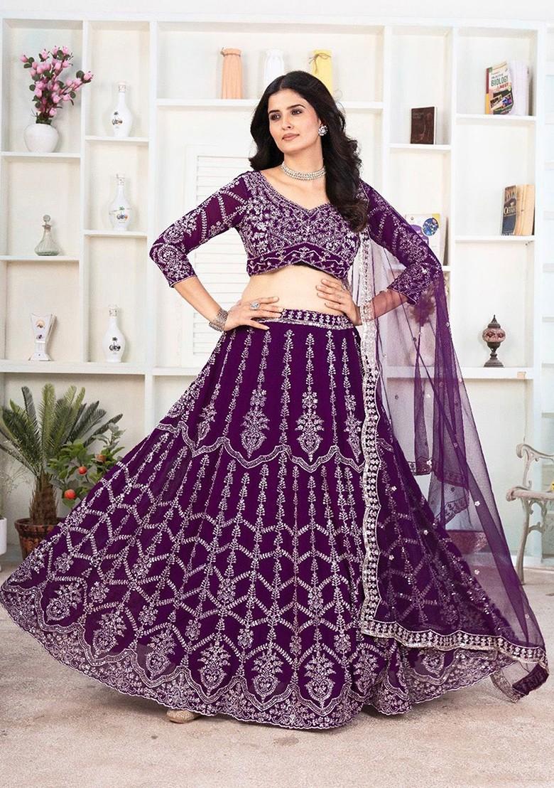Purple Emboridered Blended Lehenga Choli - Indya