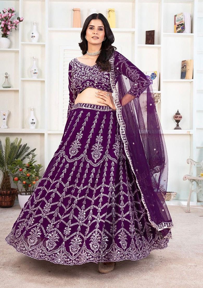 Purple Emboridered Blended Lehenga Choli - Indya