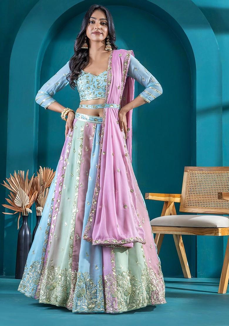 Blue Emboridered Blended Lehenga Choli - Indya