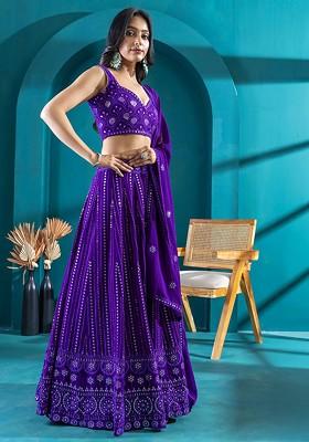 Blue Emboridered Blended Lehenga Choli