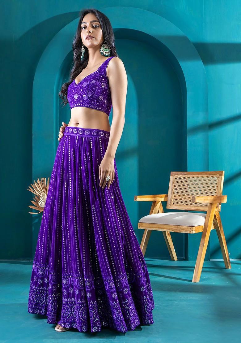Blue Emboridered Blended Lehenga Choli - Indya