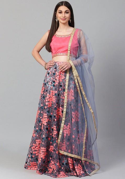 Grey Emboridered Blended Lehenga Choli — view on Indya