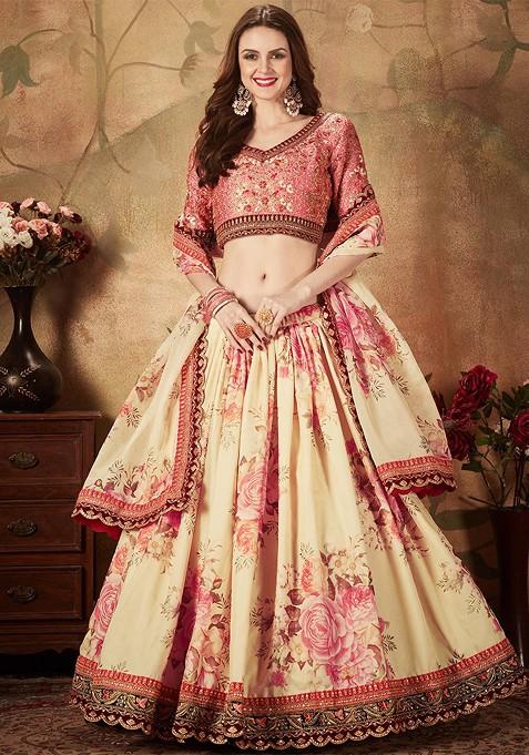 Beige Emboridered Blended Lehenga Choli — view on Indya