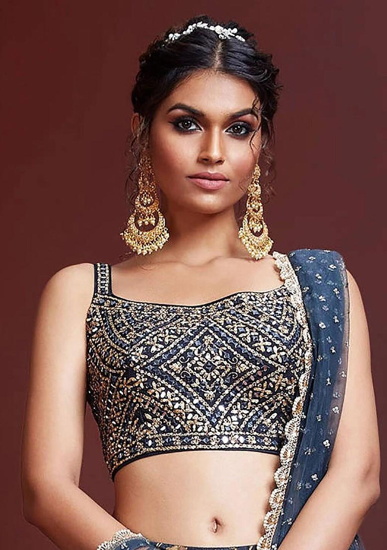 Blue Emboridered Blended Lehenga Choli - Indya