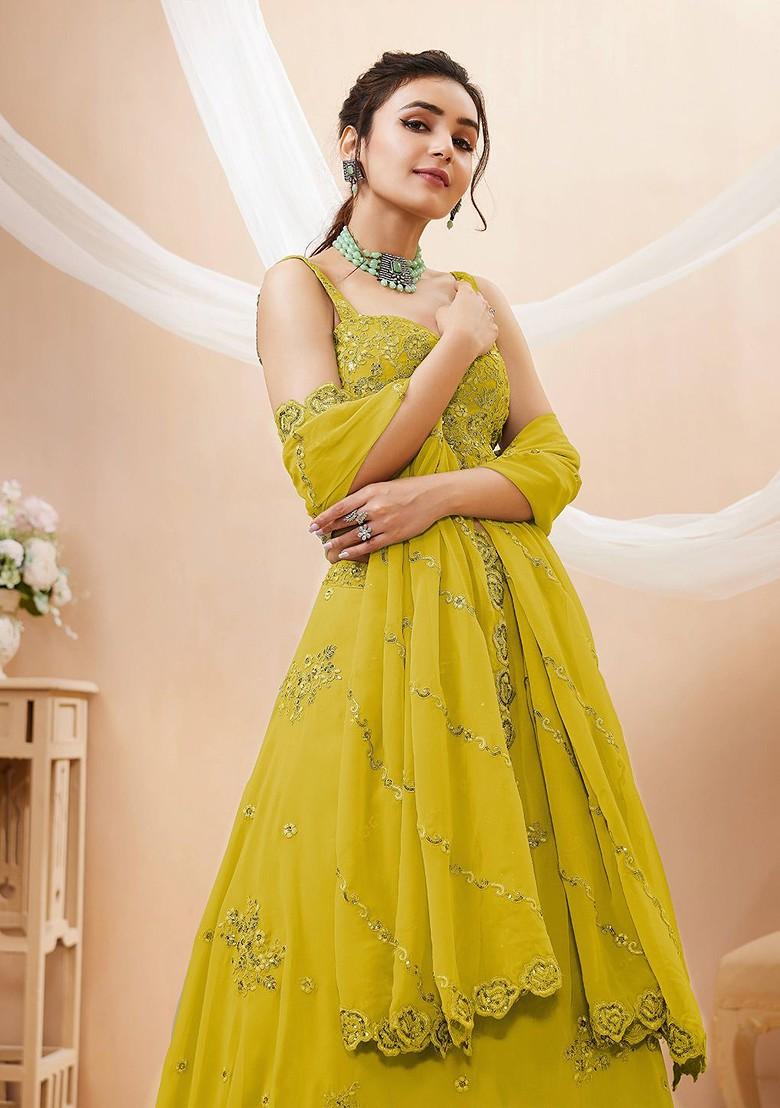 Yellow Embellished Blended Lehenga Choli - Indya