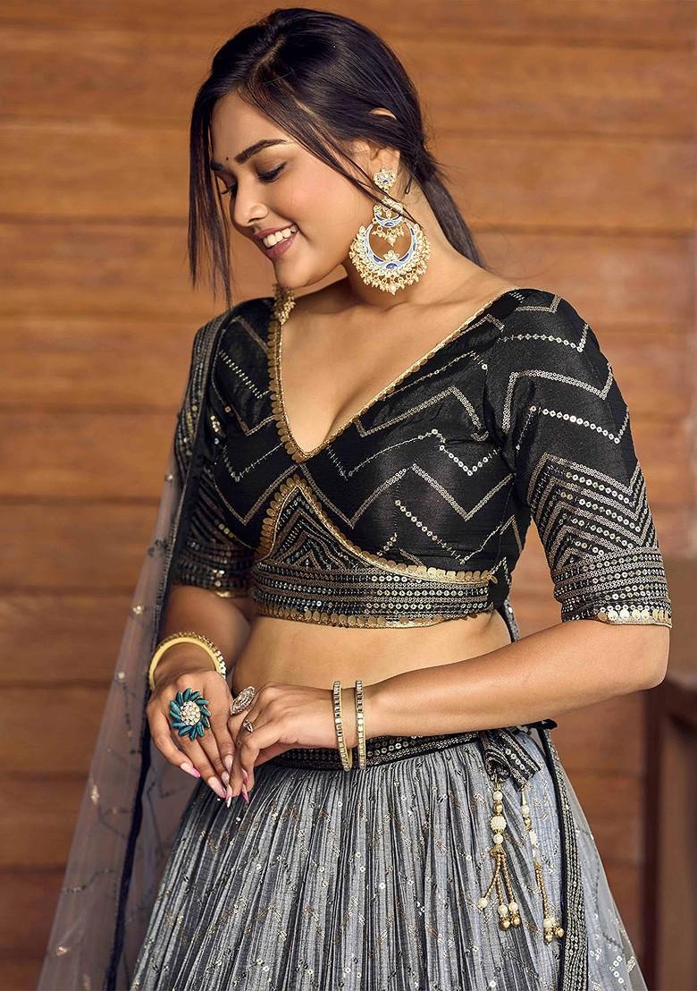 Black Embellished Blended Lehenga Choli - Indya