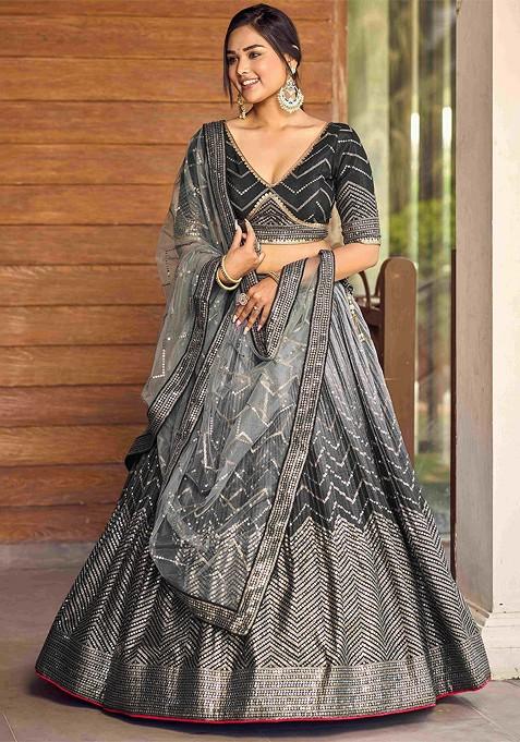 Black Embellished Blended Lehenga Choli — view on Indya