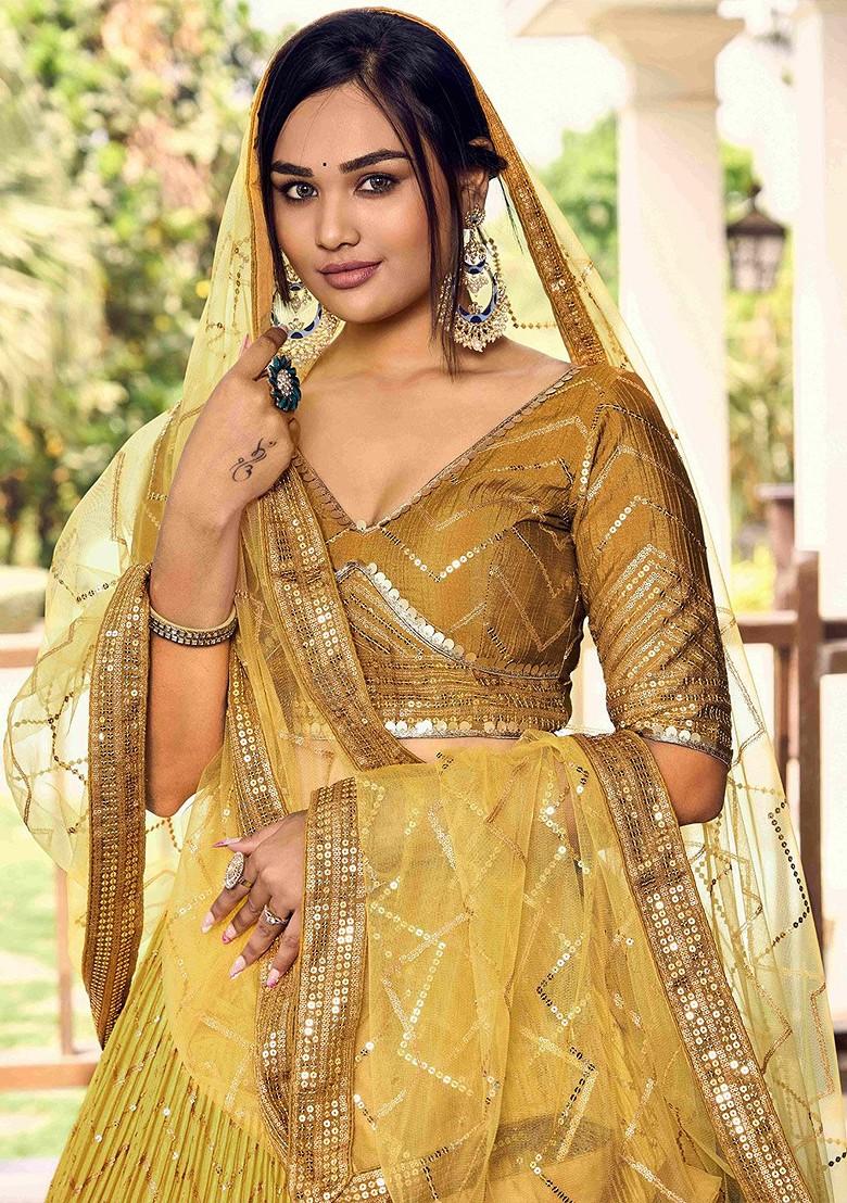 Mustard Embellished Blended Lehenga Choli - Indya