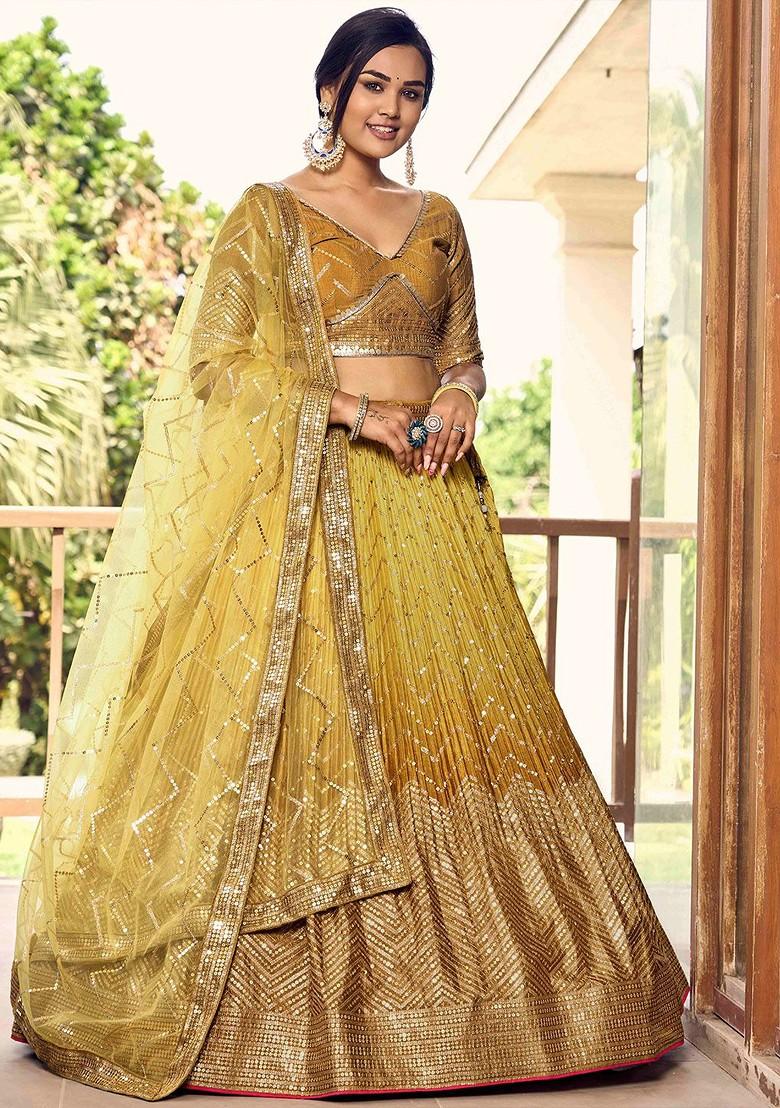 Mustard Embellished Blended Lehenga Choli - Indya
