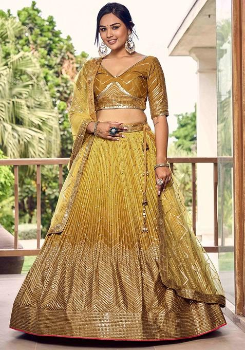 Mustard Embellished Blended Lehenga Choli — view on Indya