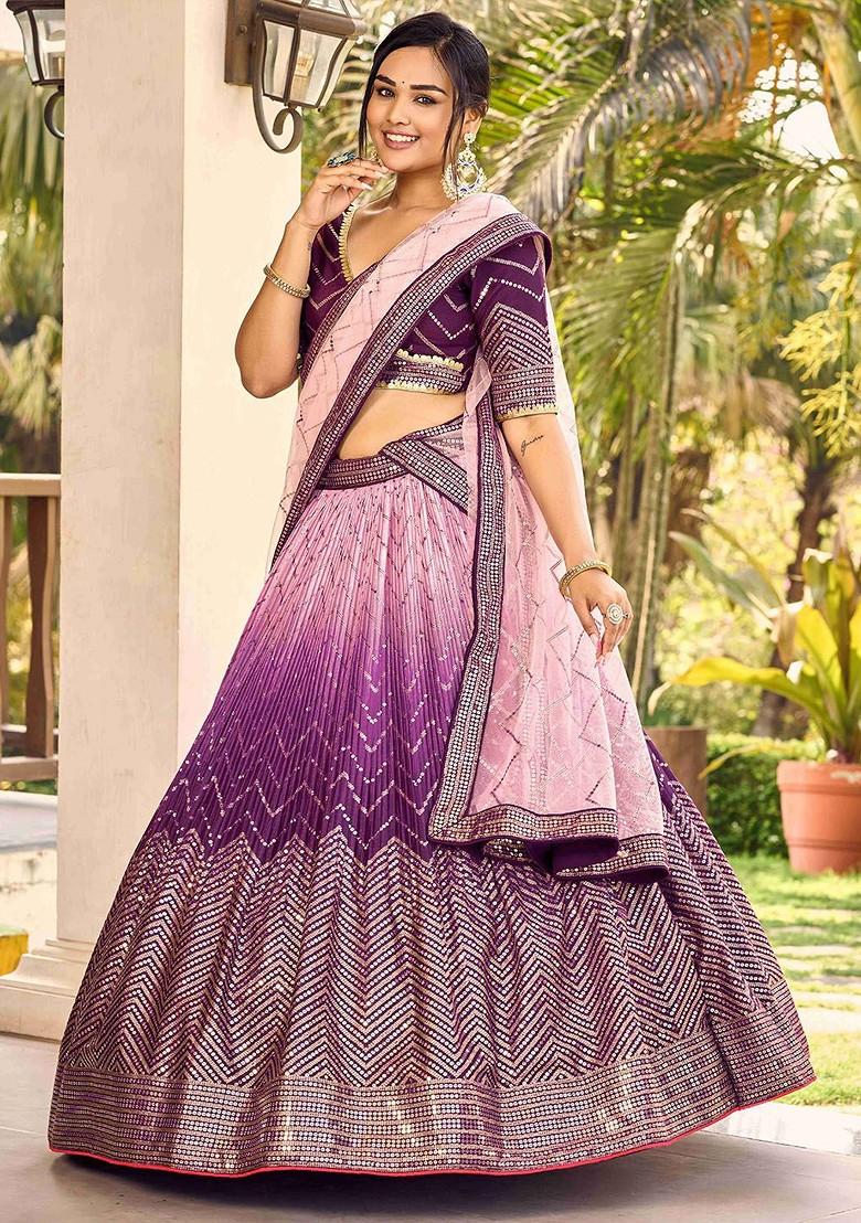 Purple Embellished Blended Lehenga Choli - Indya