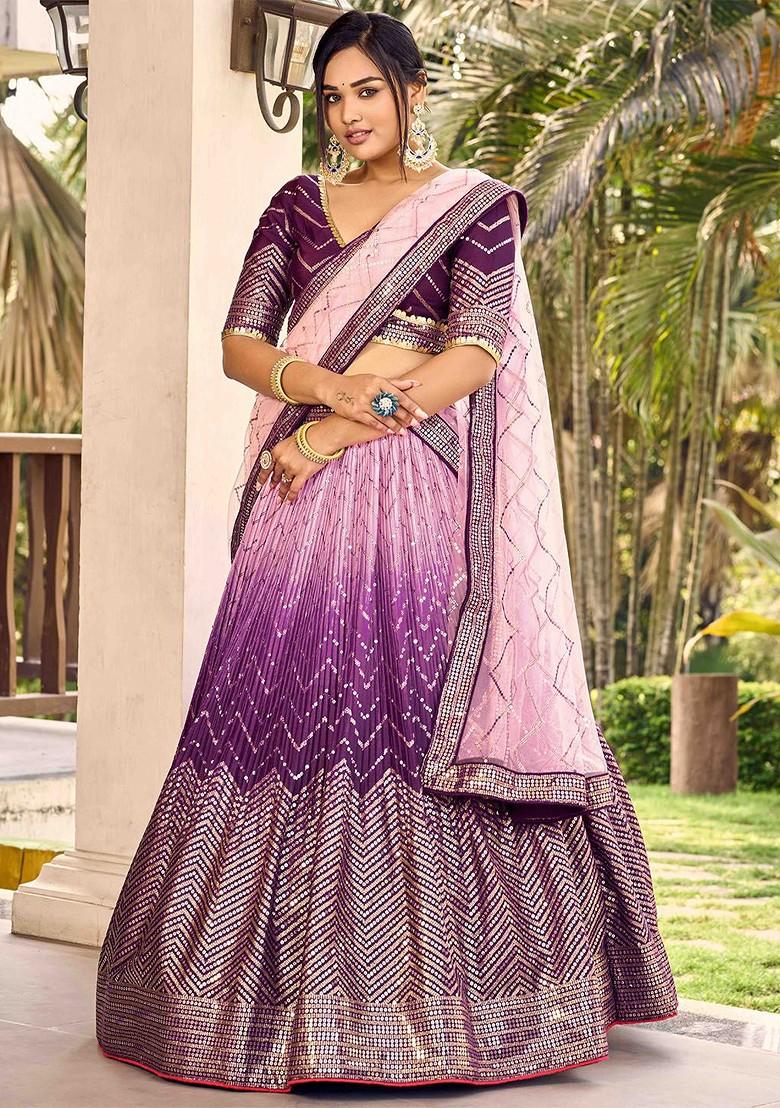 Purple Embellished Blended Lehenga Choli - Indya